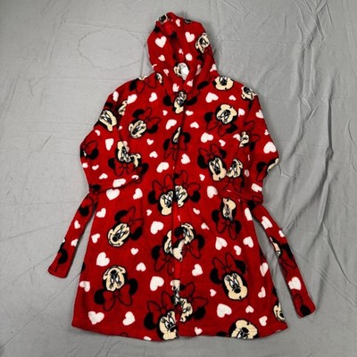 Disney Girls Minnie Mouse Red Heart Fleece Hooded Bathrobe Size S 6 FF3-71/5-74