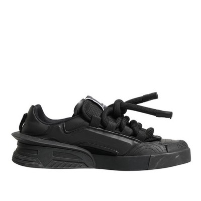 DOLCE & GABBANA Shoes Black Leather Portofino Low Top Sneakers L-43 R-42.5 $600