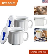 2-Pack 20oz Ceramic Meal Mugs with BPA-Free Vented Lids, French White