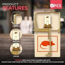6X  Wooden Mouse Catching Traps Heavy Duty Snap Trap Bait Effective Pest Catcher