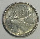 1963 Canada Queen Elizabeth II MOOSE / Caribou SILVER Quarter Coin 80% AG UNC.