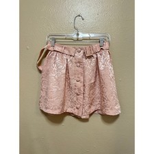 GB Girls Pink Jacquard Mini Skirt Belted Button Front Rose Pattern Size S NWT