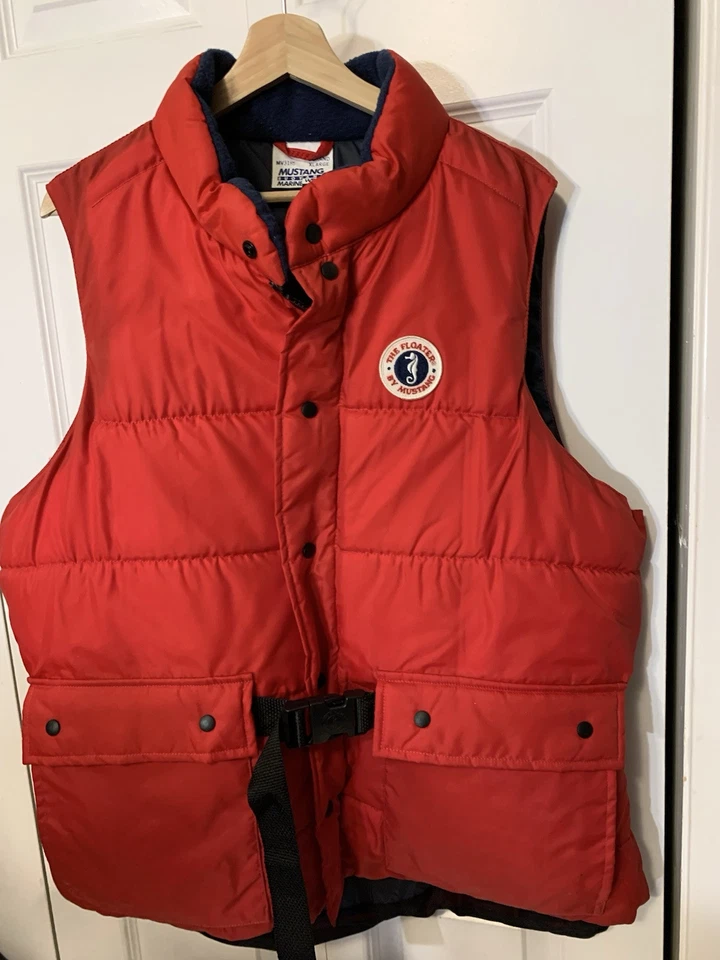 Vtg Mustang Marine Wear Floater Vest Size XL Red Zip Snap Adjustable Buoyant - Image 2 of 4