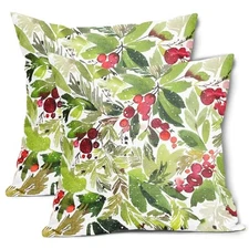Watercolor Holly Christmas Pillow 18" x 18" (Pack of 2) J-green Christmas