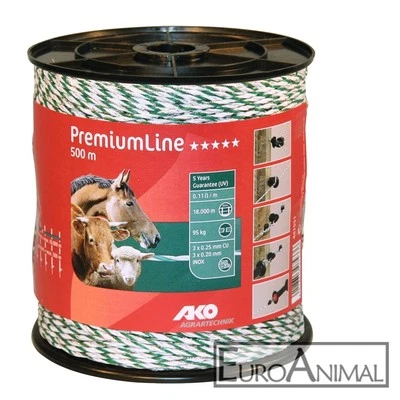 Weidezaunlitze Weidezaundraht Elektrozaun 500m weiß/grün AKO PremiumLine