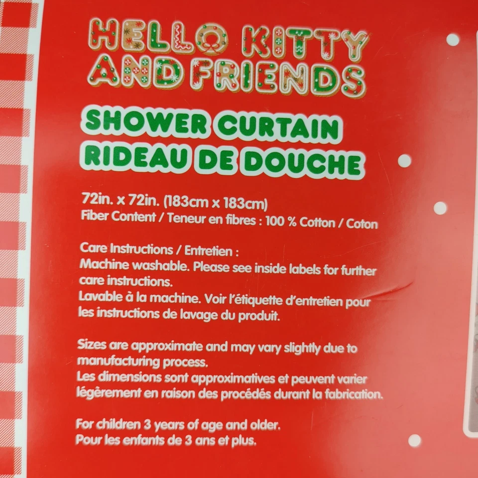Hello Kitty Christmas Hot Chocolate Candy Canes Pink Fabric Shower Curtain 72x72 - Image 3 of 4