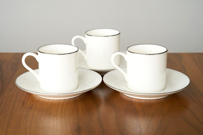 3 Noritake EVA AIR Demitasse Coffee Cup Saucer Set SILVER Trim Espresso Mug EUC