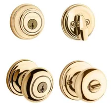 Kwikset Juno Entry Door Knob & Deadbolt Combo Polished Brass SmartKey Security