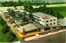 Miami Beach Florida Rowe Resort Motel Postcard 1950s Art Deco Retro Modern