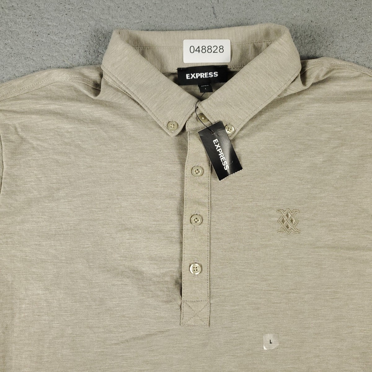 Express Polo Shirt Mens Size Large Beige Casual Short Sleeve Adult