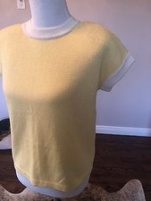 EUC VTG ST. JOHN SPORTSWEAR by Marie Gray Yellow  Cream Cap Sleeve Sweater SZ S