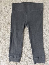 Womens Size S Gray Ribbed Cropped Workout Leggings Wide Waist Band Stretch