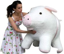 Giant Stuffed Pig 40 Inches Soft White with Pink Accents 3 Feet Wide Made in USA