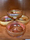 Vintage Orange Iridescent Carnival Glass Round Pressed Glass Bowls