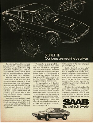 1971 SAAB Sonett III b&w drawing Vintage Print Ad