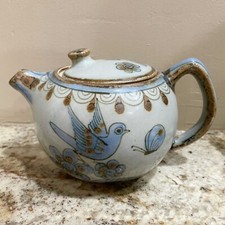 Vintage Tonala Teapot Ken Edwards El Palomar Bird and Leaves Mexican Folk Art
