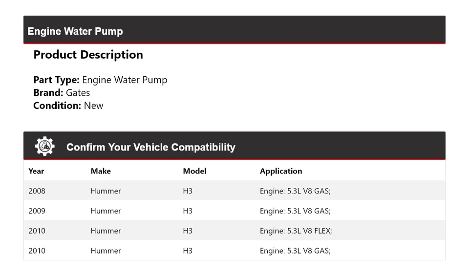 Puertas de bomba de agua para motor Hummer H3 2008-2010 2009 Foto 2 de 4