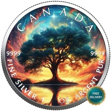 2025 1OZ Silver Canada Tree of Life Holographic Colorized Color Cert ONLY100 #34