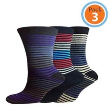 Men's Crew Socks Dress Sports Cotton Rich Multi Striped Design Sock Size 10-13