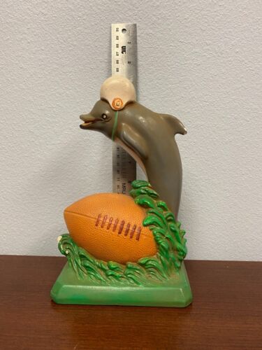 Miami Gray Dolphins Mascot Statue 9 inch Porcelain Figurine w/ Helmet & Football - Picture 3 of 9
