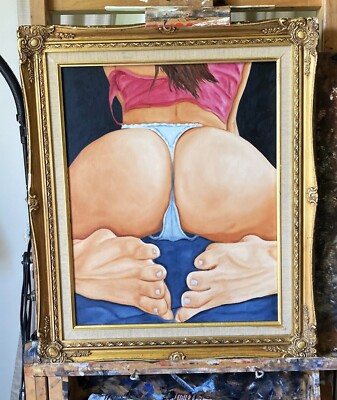 Butt for feet People VANWINKLE ORIGINAL NUDE woman oil painting, signed