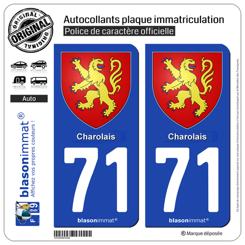 2 Stickers autocollant plaque immatriculation 71 Charolais - Armoiries - Picture 1 of 9