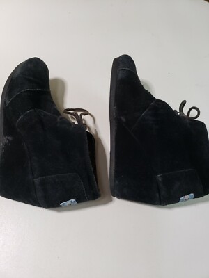 TOMS Desert Bootie 300512 Black Suede Lace Wedge Ankle