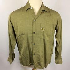 Rare Vintage Rayon Gabardine Rockabilly Camp Hawaiian Lion Crest 1950's Shirt M