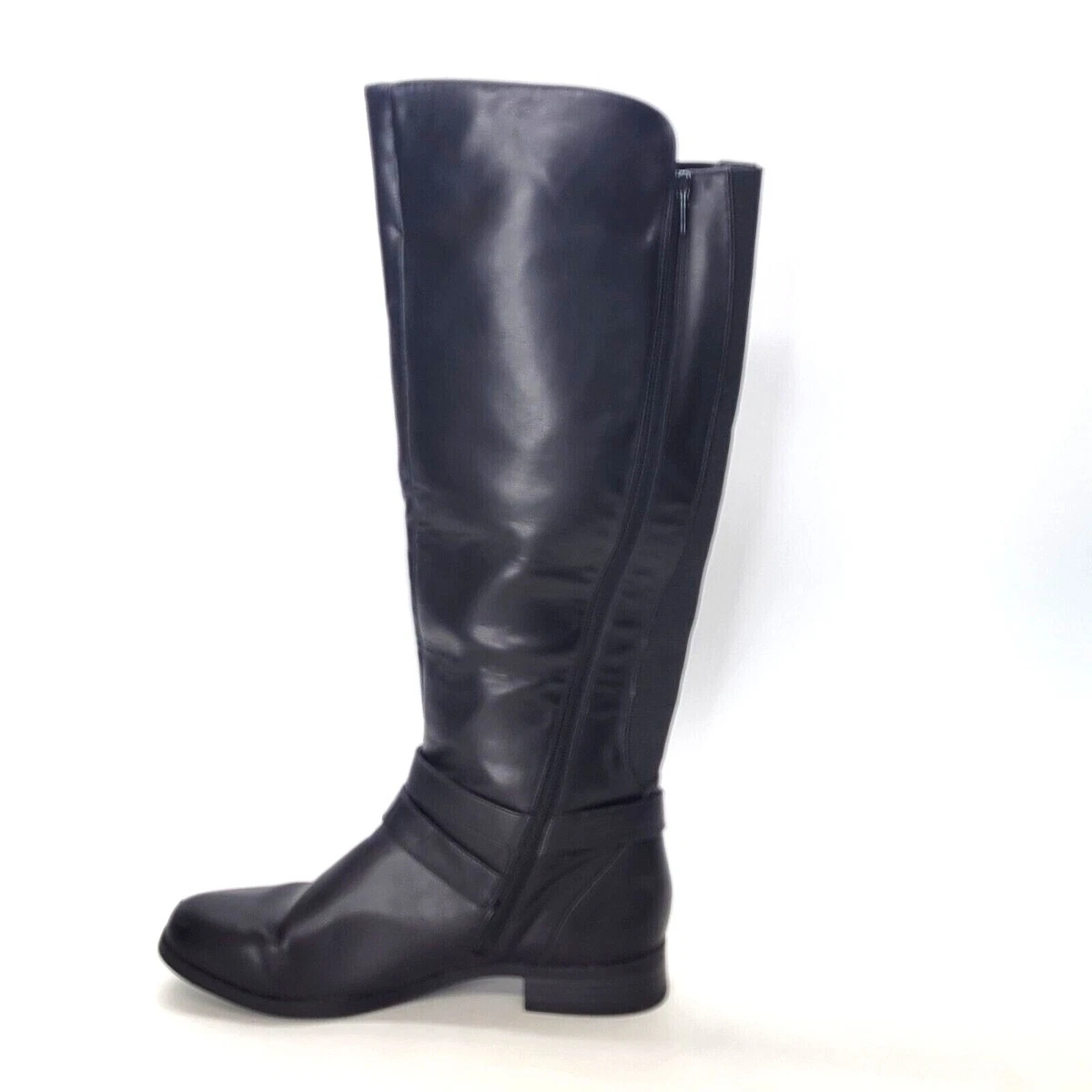 Toetos Womens Donna Knee High Tall Riding Boots Zipper Ankles Strap Black 7.5M