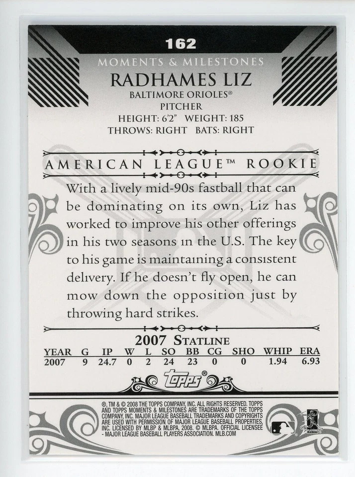 2008 Topps Moments and Milestones Blue #162 Radhames Liz Orioles RC /10 - Image 2 of 3