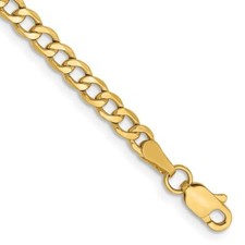 14K Yellow Gold 9" 3.35mm Semi-Solid Curb Anklet for Womens 1.96g