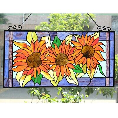 Shubiao Beautiful Stained Glass Sunflower Window Hanging Panel Decoration with Chain For Home OrnamentFlower Hanging Suncatcher Decoration for Wall or Window Pendant Art Glass Panel Gift 