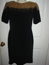 NWT BlackTie OLEG CASSINI Black Short Formal Gold Beaded Cocktail Dress Ladies 4