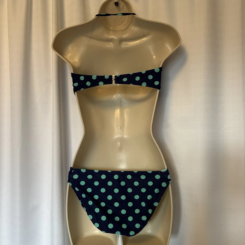 Mossimo Bikini Swim Top Bottom Indigo Night Navy Blue Isle Green Dot Pin-up S - Image 4 of 4