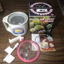 Vintage Donvier 1 Pint Chillfast Manual Ice Cream Maker Pink Rim Hand Crank