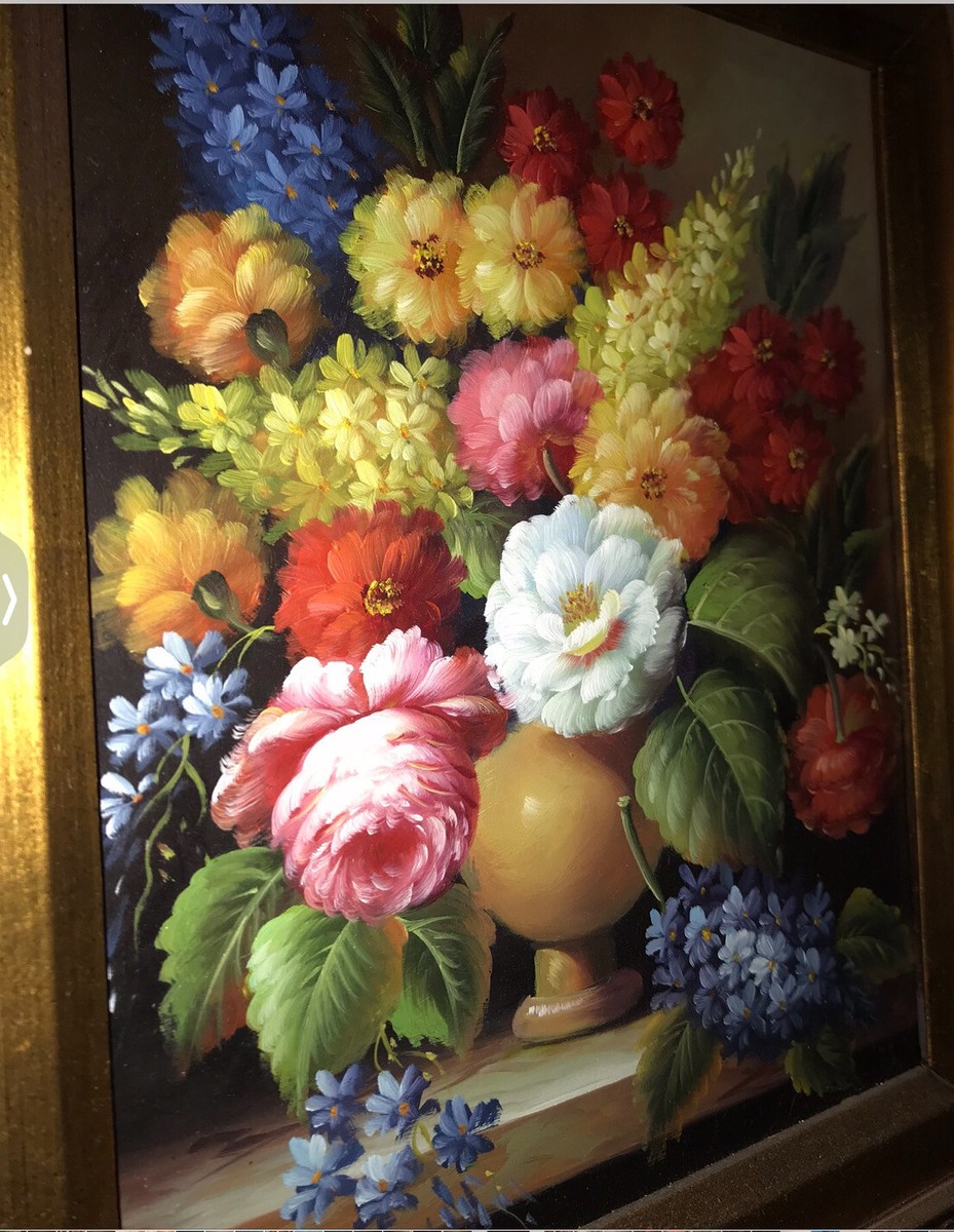 アンティーク絵画  L.HUITH  油絵フラワー アンティーク絵画 L.HUITH 油絵フラワー