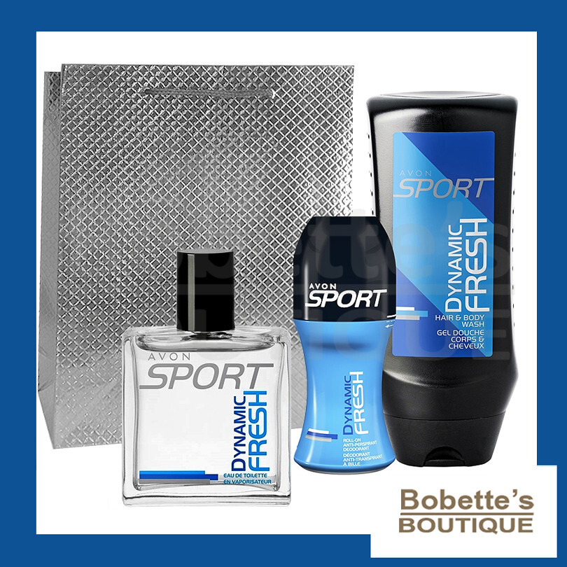 Coffret Dynamic Fresh Avon Sport pour lui avec gel douche et sac cadeau noir