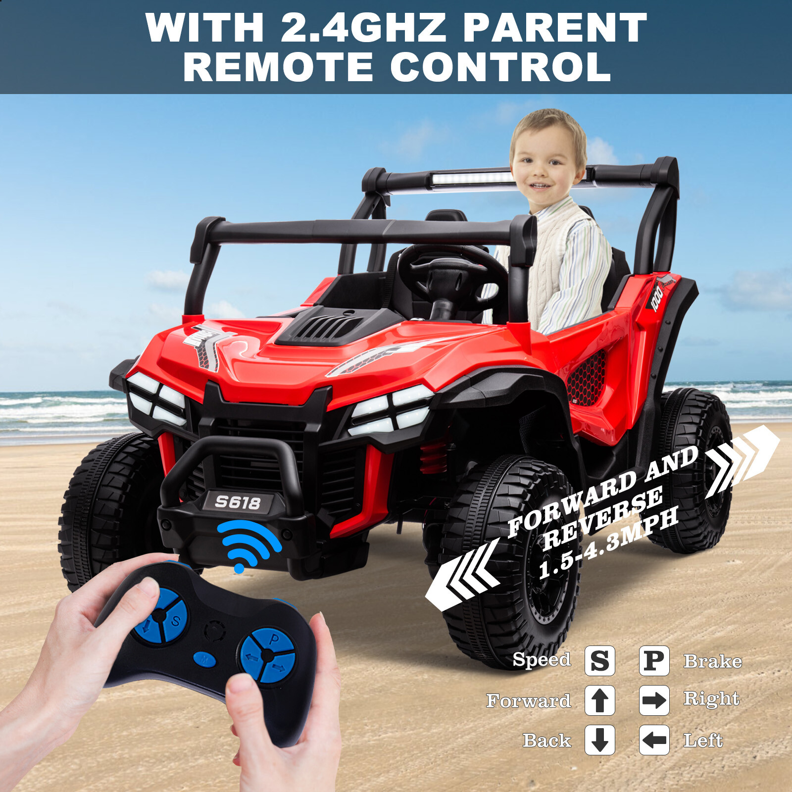 ZEOPHOL 24V Kids Ride On Car UTV Truck 4WD 2-Seater Electric 80W*4 Off-Road Car