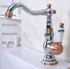 Chrome Antique Red Copper Bath Kitchen Sink Swivel Spout Faucet Mixer Tap fnf906