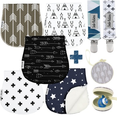 8 Piece Burb Set, Includes 5-Pack Cloths, Pacifier Case and 2 Pacifier Clips