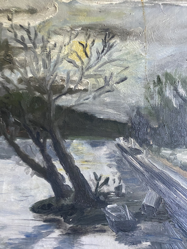 ::WINTER 1943 DÜSTERER BAUM WINTERSONNE STRASSE SIGNIERT UNLESERLICH ANTIK WALD - Picture 3 of 7