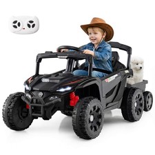 12V Kids Ride On UTV w/Detachable Trailer, Remote Control, 3 Speeds, LED Lights