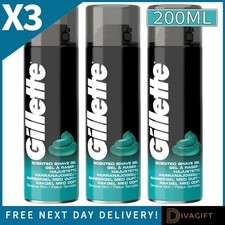 3 x GILLETTE CLASSIC SENSITIVE SKIN SHAVING GEL 200ML SCENTED SPRAY FOR MEN NEW 24.98 per litre