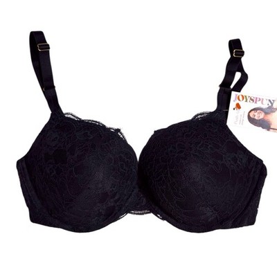Push up medium lift plunge neckline black lace 36DD underwire new with tags 