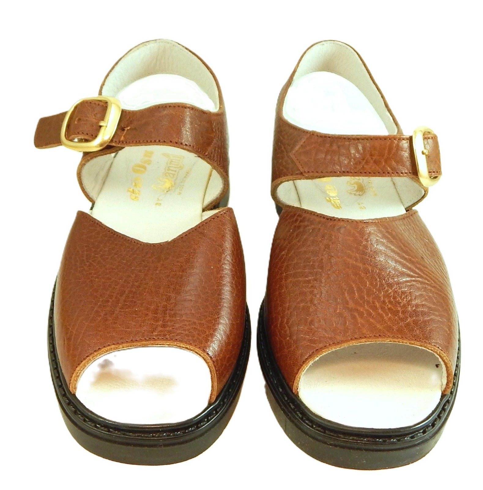 DE OSU -Spain - Girls Classic Brown Leather Buckle Sandals -European - Size 12-5