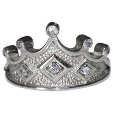 Sterling Silver Glass Blast Cubic Zirconia Crown Ring