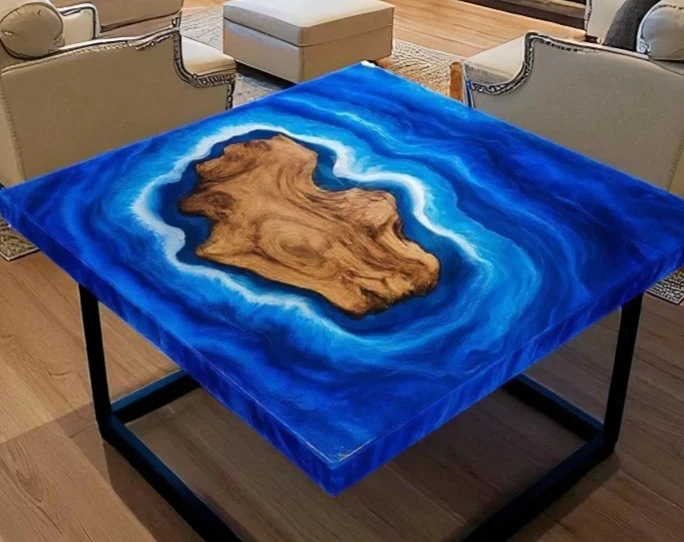 Ocean Inspired Epoxy Resin Coffee Table Handmade Wood Furniture for Home - Image 2 of 4