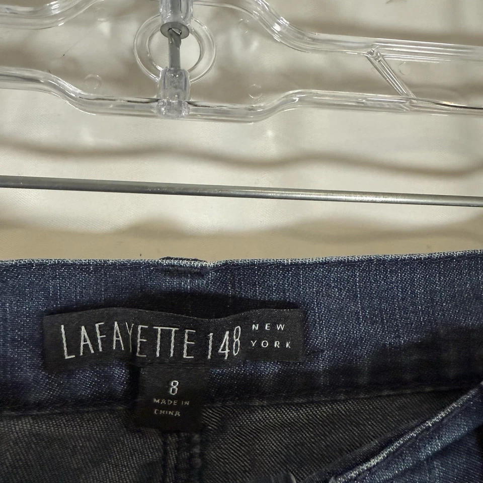 Pantalones de mezclilla para mujer Lafayette 148 8 azul oscuro tiro medio mezcla de algodón entrepierna 31" Foto 4 de 4