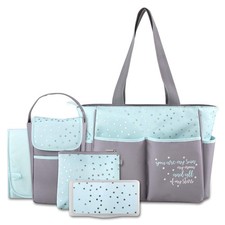 Diaper Bag Tote 5 Piece Set with Sun, Moon, and Stars, Wipes Pocket, Dirty Di...