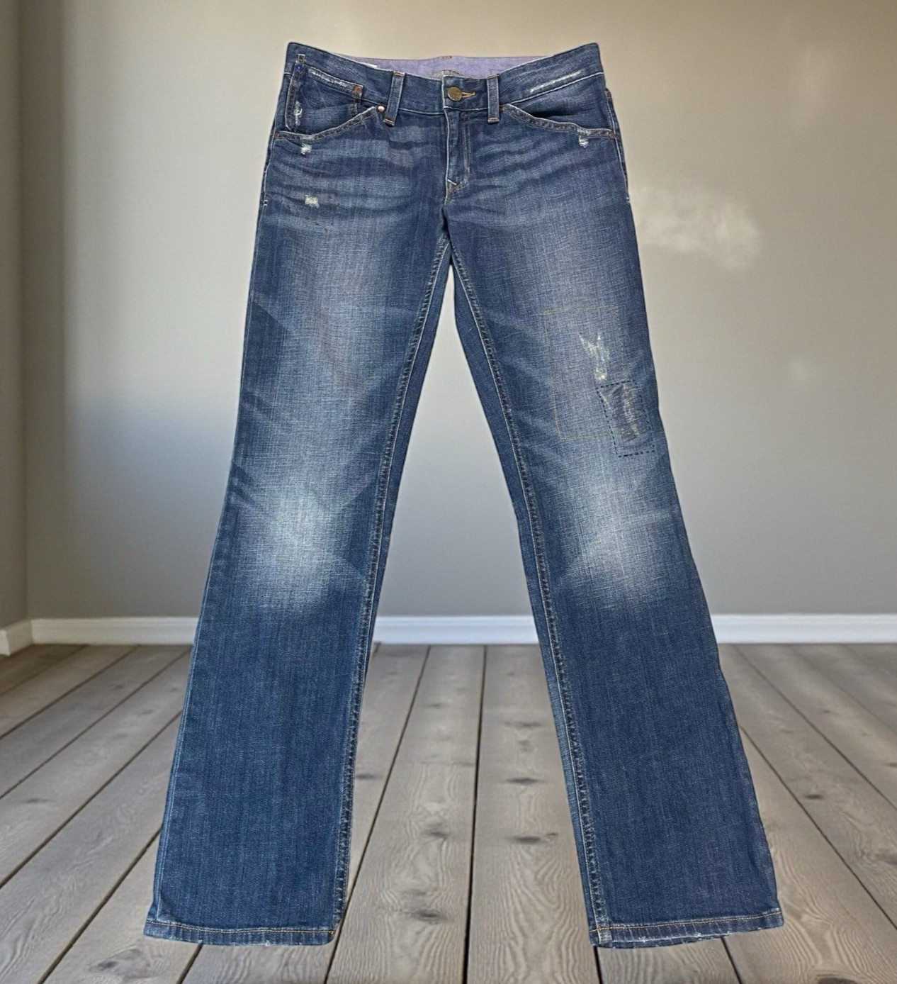 GAP 1969 Easy Straight Distressed Patchwork Blue … - image 1